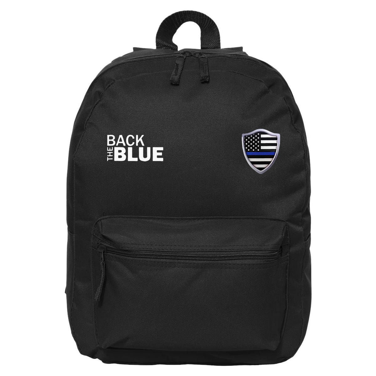 Police Blue Line US Flag Police Shield Blue Lives Matter 16 in Basic Backpack