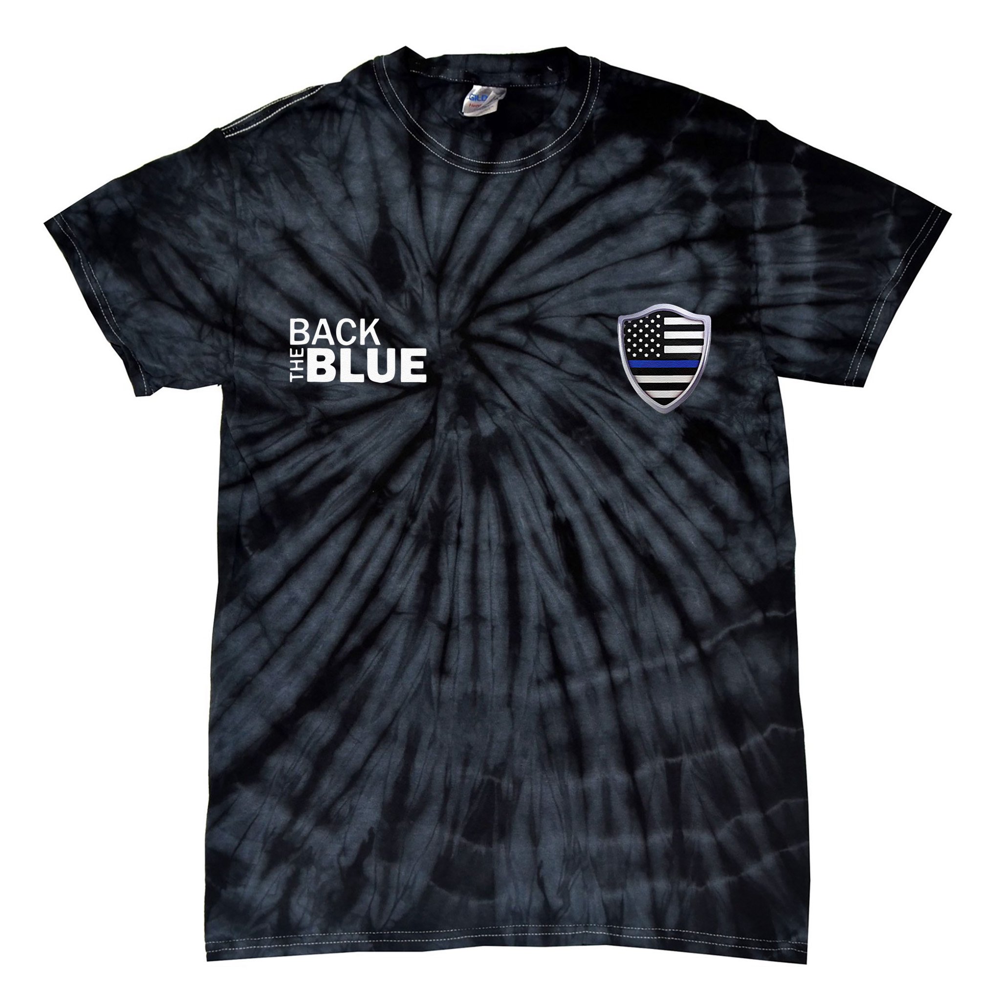 Police Blue Line US Flag Police Shield Blue Lives Matter Tie-Dye T-Shirt