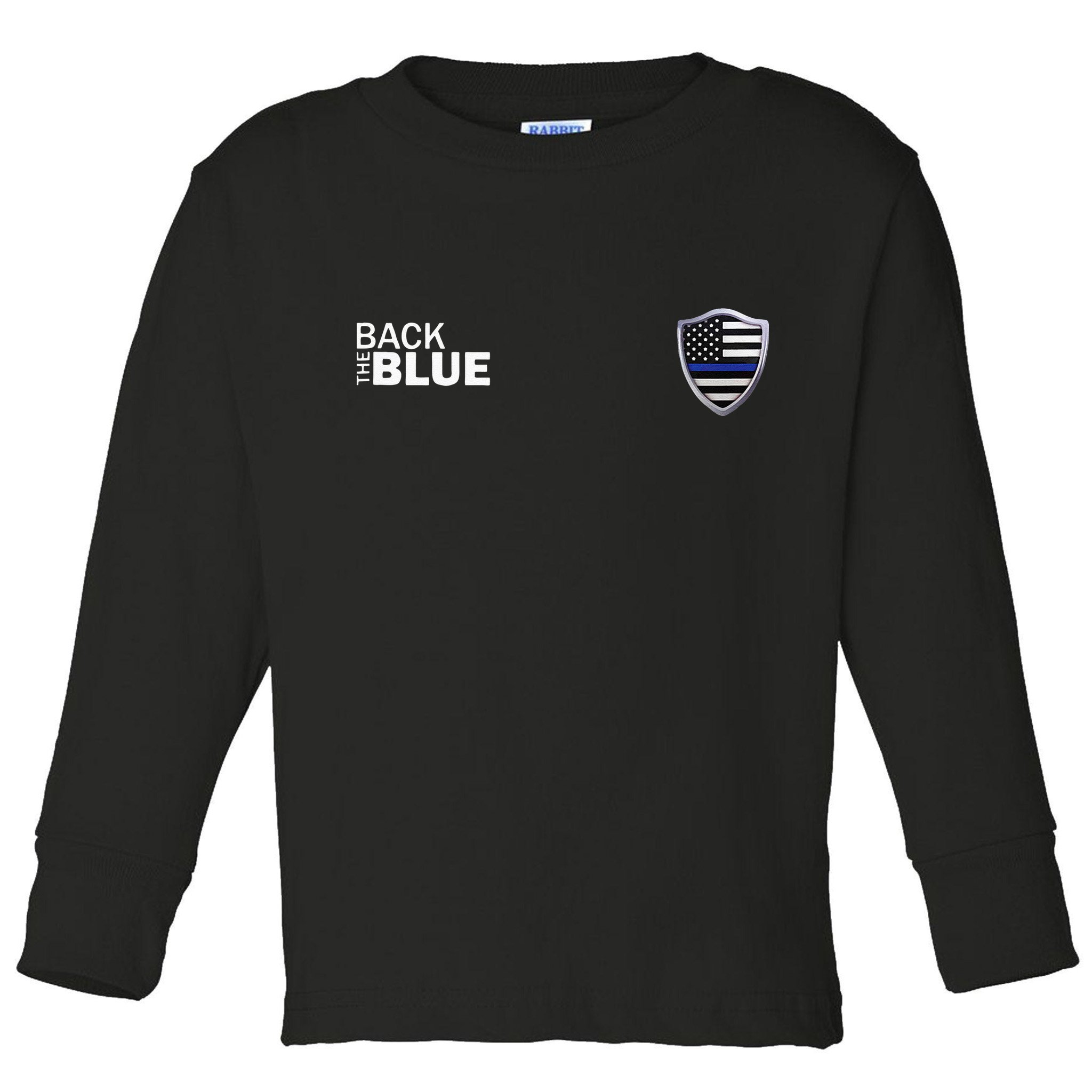 Police Blue Line US Flag Police Shield Blue Lives Matter Toddler Long Sleeve Shirt