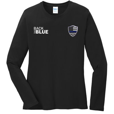 Police Blue Line US Flag Police Shield Blue Lives Matter Ladies Long Sleeve Shirt