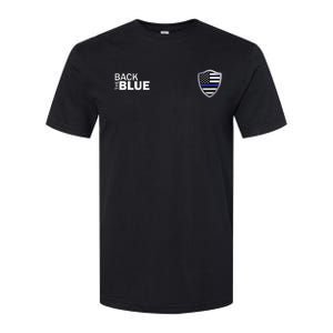 Police Blue Line US Flag Police Shield Blue Lives Matter Softstyle CVC T-Shirt