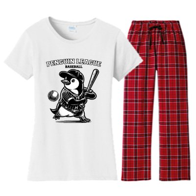 Penguin Baseball League Women's Flannel Pajama Set