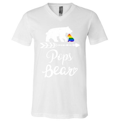 Pops Bear Lgbt Christmas Rainbow Pride Gay Lesbian Gift V-Neck T-Shirt