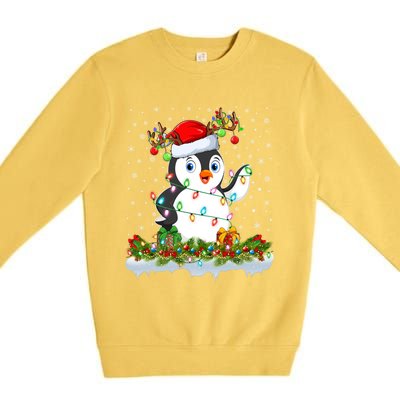 Penguin Bird Lover Xmas Lighting Santa Penguin Christmas Gift Premium Crewneck Sweatshirt