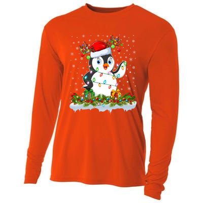 Penguin Bird Lover Xmas Lighting Santa Penguin Christmas Gift Cooling Performance Long Sleeve Crew