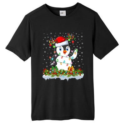 Penguin Bird Lover Xmas Lighting Santa Penguin Christmas Gift Tall Fusion ChromaSoft Performance T-Shirt