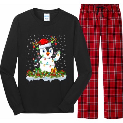 Penguin Bird Lover Xmas Lighting Santa Penguin Christmas Gift Long Sleeve Pajama Set