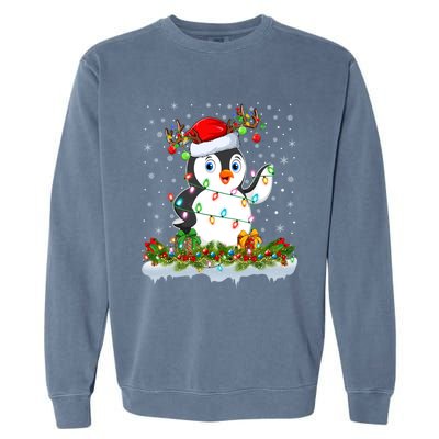 Penguin Bird Lover Xmas Lighting Santa Penguin Christmas Gift Garment-Dyed Sweatshirt