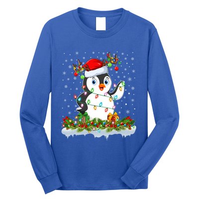 Penguin Bird Lover Xmas Lighting Santa Penguin Christmas Gift Long Sleeve Shirt