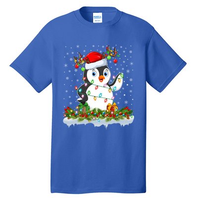 Penguin Bird Lover Xmas Lighting Santa Penguin Christmas Gift Tall T-Shirt