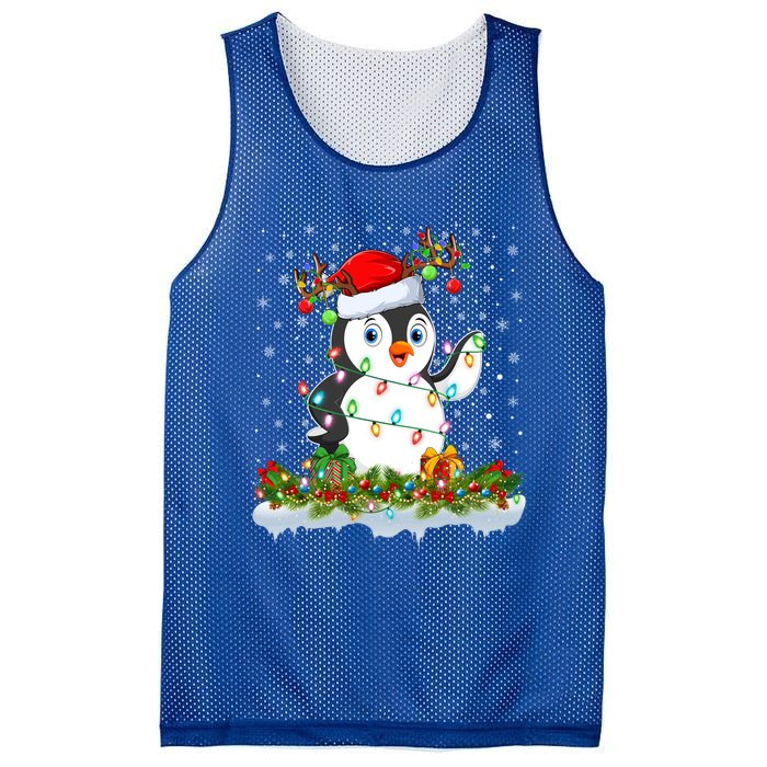 Penguin Bird Lover Xmas Lighting Santa Penguin Christmas Gift Mesh Reversible Basketball Jersey Tank