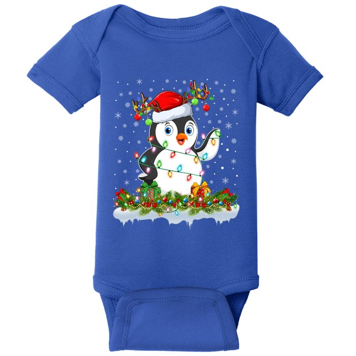 Penguin Bird Lover Xmas Lighting Santa Penguin Christmas Gift Baby Bodysuit