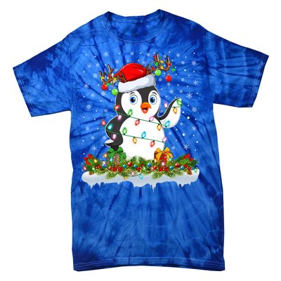 Penguin Bird Lover Xmas Lighting Santa Penguin Christmas Gift Tie-Dye T-Shirt