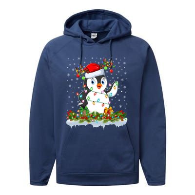 Penguin Bird Lover Xmas Lighting Santa Penguin Christmas Gift Performance Fleece Hoodie