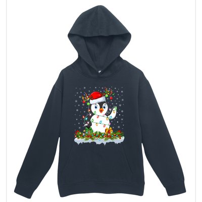 Penguin Bird Lover Xmas Lighting Santa Penguin Christmas Gift Urban Pullover Hoodie