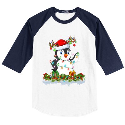 Penguin Bird Lover Xmas Lighting Santa Penguin Christmas Gift Baseball Sleeve Shirt