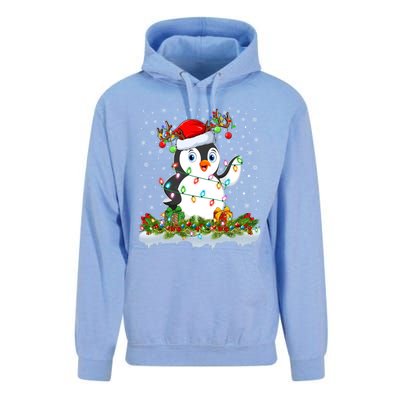 Penguin Bird Lover Xmas Lighting Santa Penguin Christmas Gift Unisex Surf Hoodie