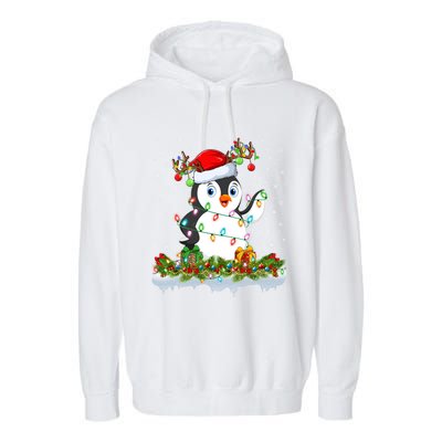 Penguin Bird Lover Xmas Lighting Santa Penguin Christmas Gift Garment-Dyed Fleece Hoodie