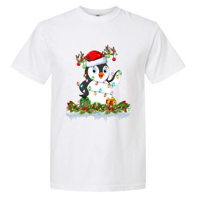 Penguin Bird Lover Xmas Lighting Santa Penguin Christmas Gift Garment-Dyed Heavyweight T-Shirt