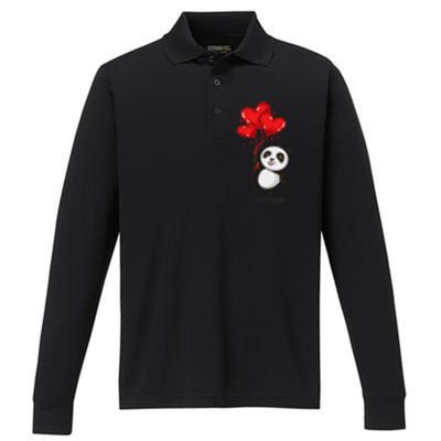 Panda Bear Love Valentines Day Meaningful Gift Performance Long Sleeve Polo