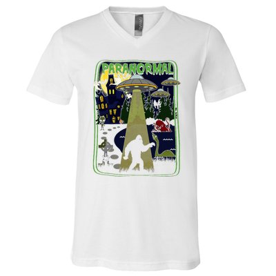 Paranormal Bigfoot Loch Ness Mothman Aliens V-Neck T-Shirt