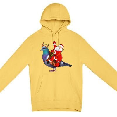 Pigeon Bird Lover Xmas Santa Riding Pigeon Christmas Long Sleeve Premium Pullover Hoodie