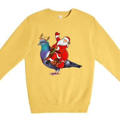 Pigeon Bird Lover Xmas Santa Riding Pigeon Christmas Long Sleeve Premium Crewneck Sweatshirt