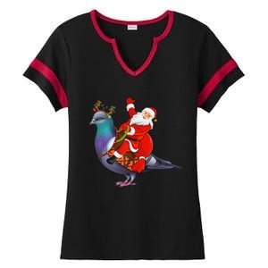 Pigeon Bird Lover Xmas Santa Riding Pigeon Christmas Long Sleeve Ladies Halftime Notch Neck Tee