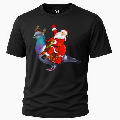 Pigeon Bird Lover Xmas Santa Riding Pigeon Christmas Long Sleeve Performance Shirt