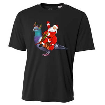 Pigeon Bird Lover Xmas Santa Riding Pigeon Christmas Long Sleeve Cooling Performance Crew T-Shirt