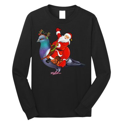 Pigeon Bird Lover Xmas Santa Riding Pigeon Christmas Long Sleeve Long Sleeve Shirt