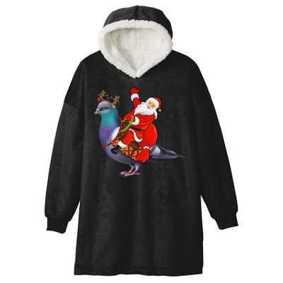 Pigeon Bird Lover Xmas Santa Riding Pigeon Christmas Long Sleeve Hooded Wearable Blanket