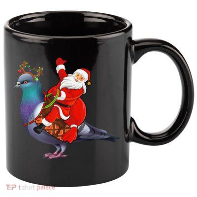 Pigeon Bird Lover Xmas Santa Riding Pigeon Christmas Long Sleeve 11oz C Handle Ceramic Mug