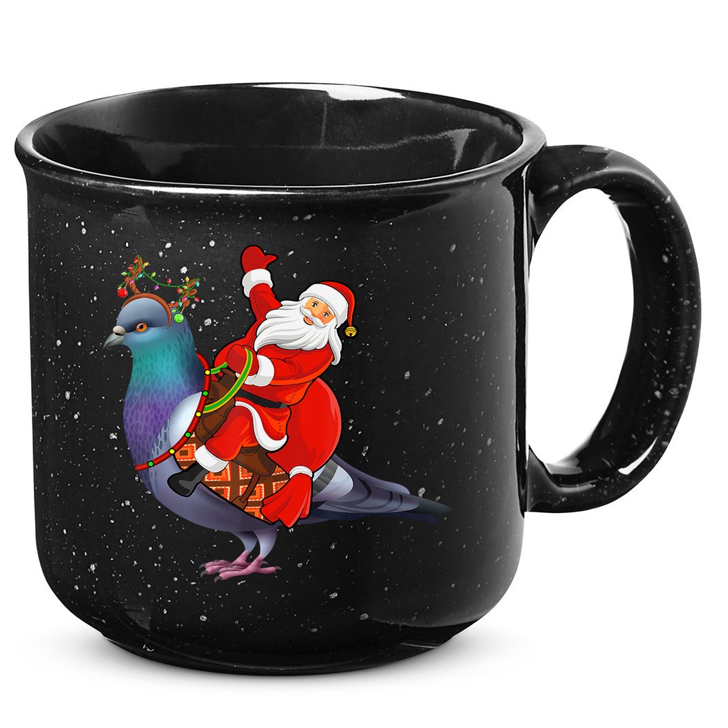 Pigeon Bird Lover Xmas Santa Riding Pigeon Christmas Long Sleeve 15oz Campfire Ceramic Mug