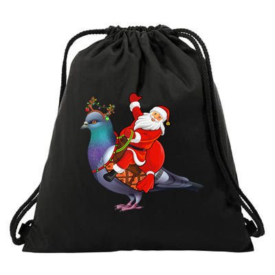 Pigeon Bird Lover Xmas Santa Riding Pigeon Christmas Long Sleeve Drawstring Bag