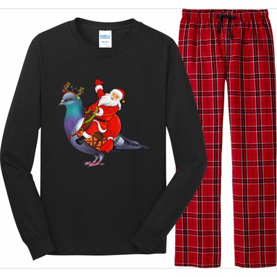 Pigeon Bird Lover Xmas Santa Riding Pigeon Christmas Long Sleeve Long Sleeve Pajama Set