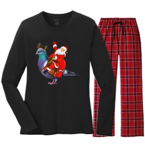 Pigeon Bird Lover Xmas Santa Riding Pigeon Christmas Long Sleeve Women's Long Sleeve Flannel Pajama Set 