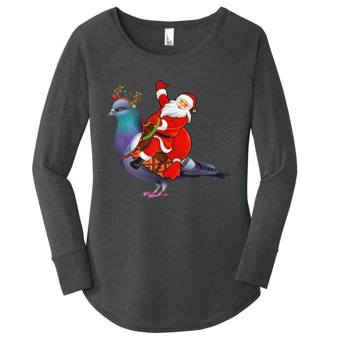 Pigeon Bird Lover Xmas Santa Riding Pigeon Christmas Long Sleeve Women's Perfect Tri Tunic Long Sleeve Shirt