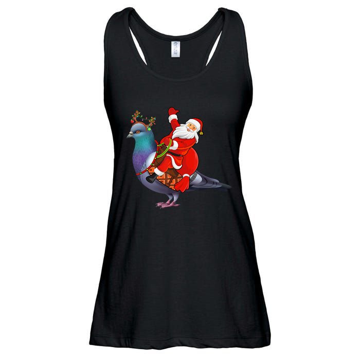 Pigeon Bird Lover Xmas Santa Riding Pigeon Christmas Long Sleeve Ladies Essential Flowy Tank