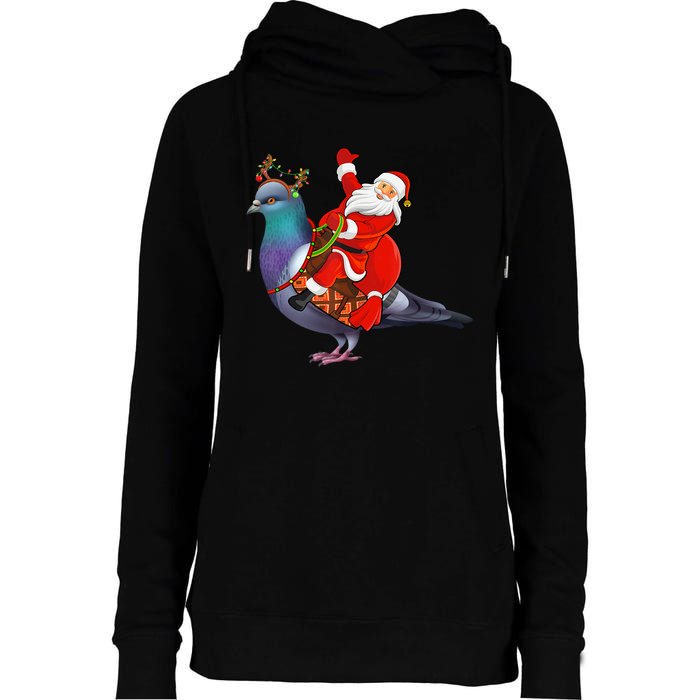 Pigeon Bird Lover Xmas Santa Riding Pigeon Christmas Long Sleeve Womens Funnel Neck Pullover Hood