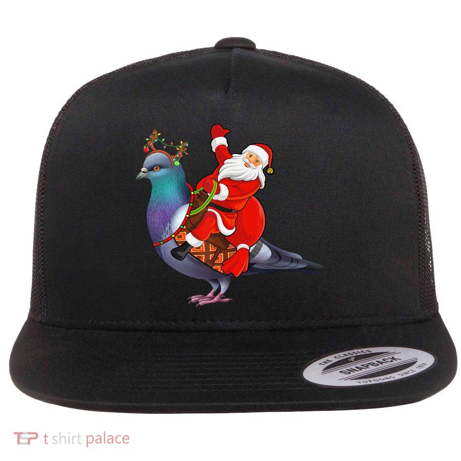 Pigeon Bird Lover Xmas Santa Riding Pigeon Christmas Long Sleeve Flatbill Hat