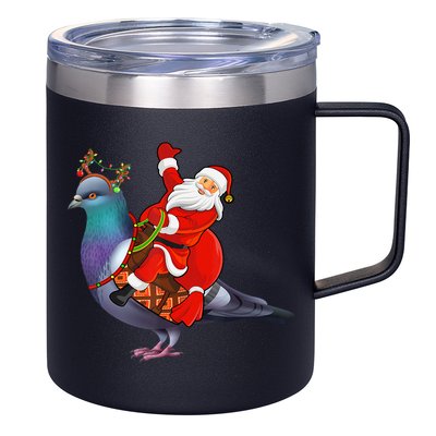 Pigeon Bird Lover Xmas Santa Riding Pigeon Christmas Long Sleeve 12oz Stainless Steel Coffee Mug