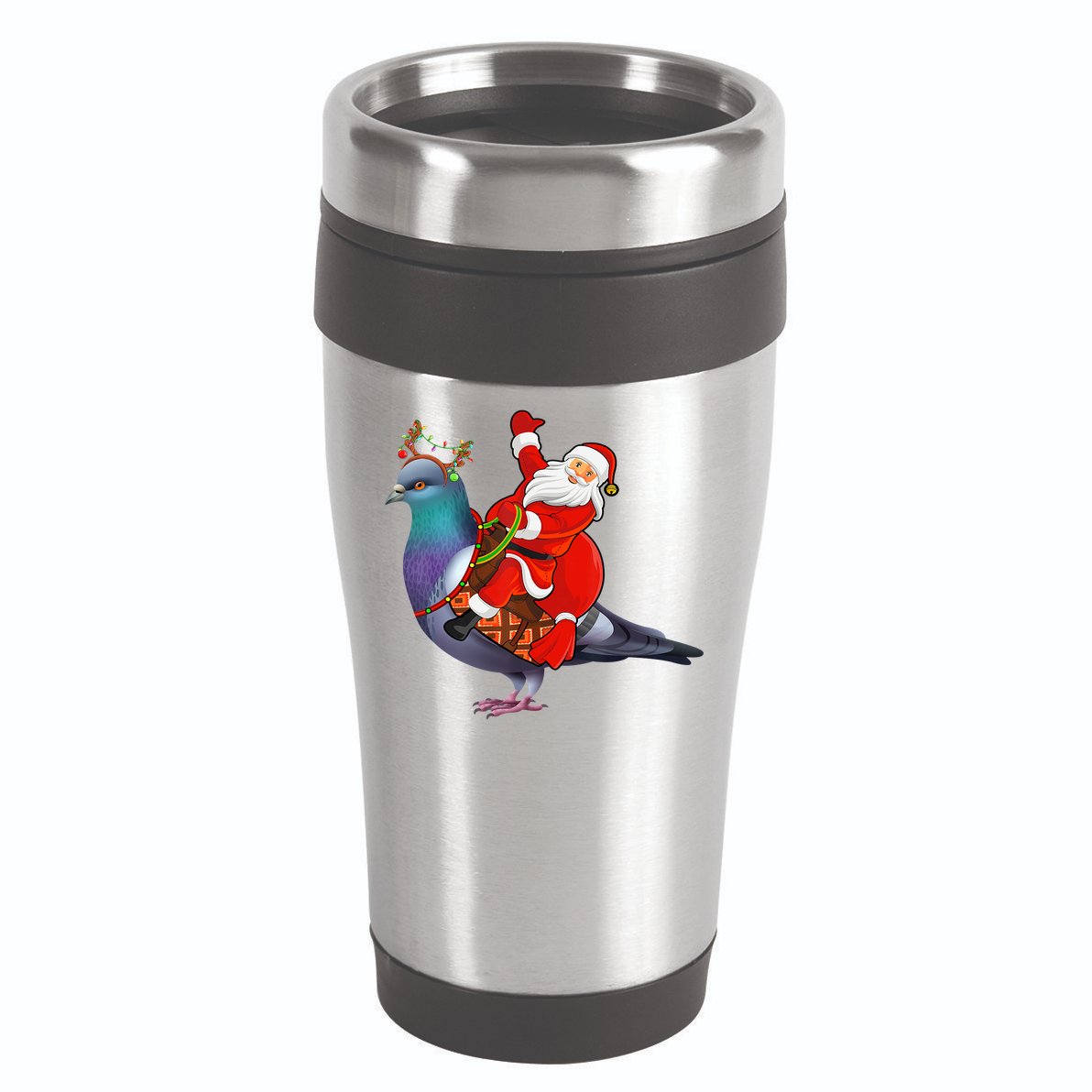 Pigeon Bird Lover Xmas Santa Riding Pigeon Christmas Long Sleeve 16oz Travel Tumbler