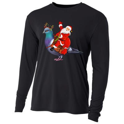 Pigeon Bird Lover Xmas Santa Riding Pigeon Christmas Long Sleeve Cooling Performance Long Sleeve Crew