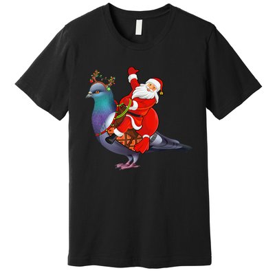 Pigeon Bird Lover Xmas Santa Riding Pigeon Christmas Long Sleeve Premium T-Shirt