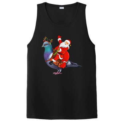 Pigeon Bird Lover Xmas Santa Riding Pigeon Christmas Long Sleeve PosiCharge Competitor Tank