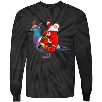 Pigeon Bird Lover Xmas Santa Riding Pigeon Christmas Long Sleeve Tie-Dye Long Sleeve Shirt