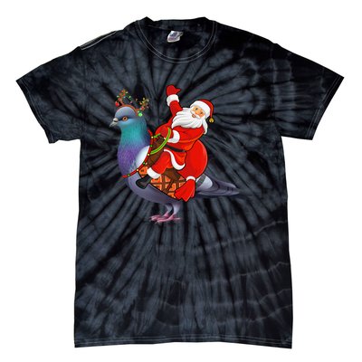 Pigeon Bird Lover Xmas Santa Riding Pigeon Christmas Long Sleeve Tie-Dye T-Shirt