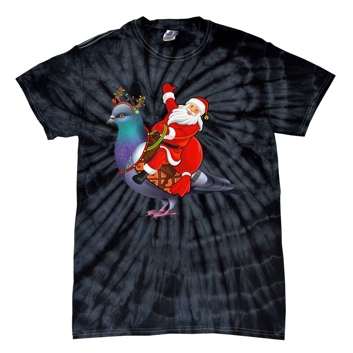 Pigeon Bird Lover Xmas Santa Riding Pigeon Christmas Long Sleeve Tie-Dye T-Shirt