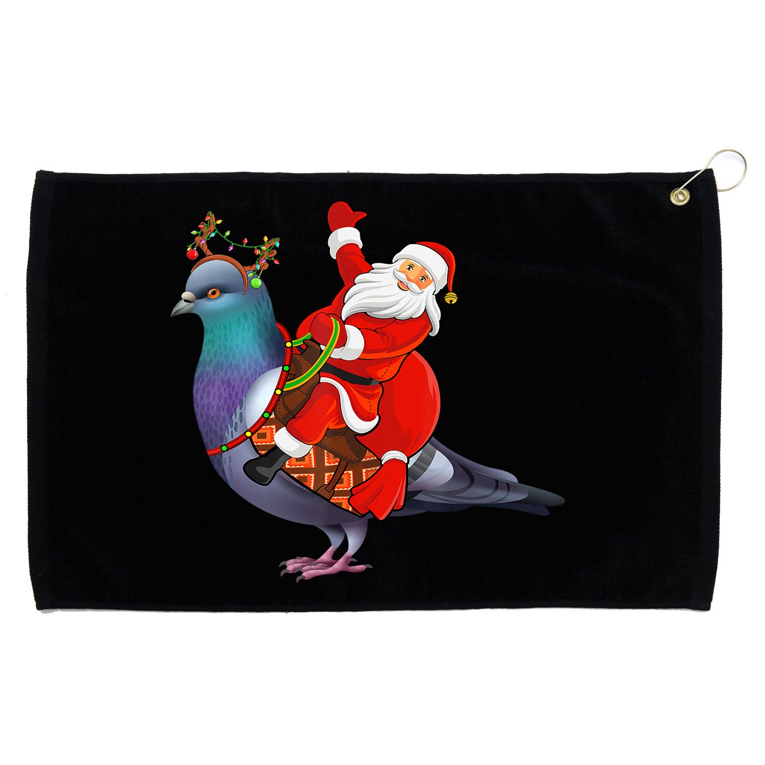 Pigeon Bird Lover Xmas Santa Riding Pigeon Christmas Long Sleeve Grommeted Golf Towel
